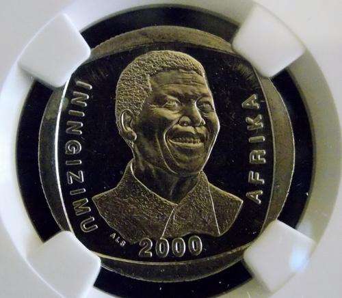 2000 NELSON MANDELA R5 ''SMILEY''.NGC GRADED AU58. SCARCE!!